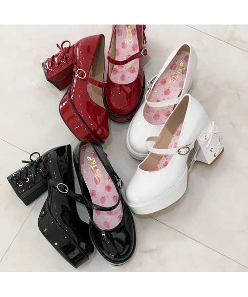 cs T&P(シーエスティーアンドピー)の「厚底ヒールレースアップパンプス(パンプス・レディース・ブラック系1/レッド系3/ホワイト系2・LL/L/M/S)」の5枚目の写真
