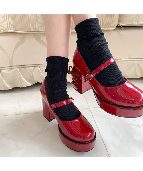 cs T&P(シーエスティーアンドピー)の「厚底ヒールレースアップパンプス(パンプス・レディース・ブラック系1/レッド系3/ホワイト系2・LL/L/M/S)」の9枚目の写真