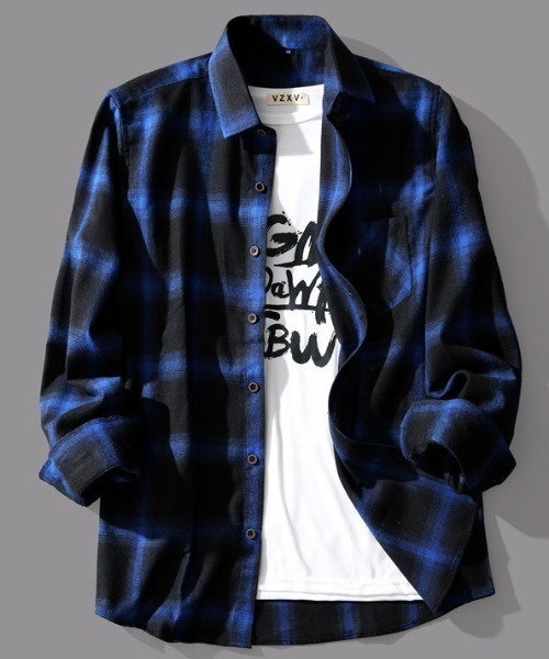 SHIBUYA Zy.(シブヤジー)の「Shadow Gridオーバーサイズチェックシャツ(シャツ/ブラウス・メンズ・レッド/ブルー/ブラック・XL/L/M)」の1枚目の写真