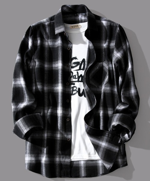 SHIBUYA Zy.(シブヤジー)の「Shadow Gridオーバーサイズチェックシャツ(シャツ/ブラウス・メンズ・レッド/ブルー/ブラック・XL/L/M)」の2枚目の写真