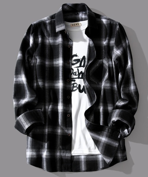 SHIBUYA Zy.(シブヤジー)の「Shadow Gridオーバーサイズチェックシャツ(シャツ/ブラウス・メンズ・レッド/ブルー/ブラック・XL/L/M)」の4枚目の写真
