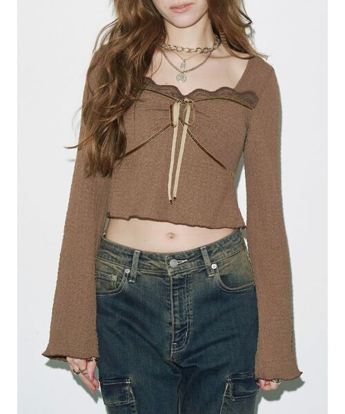 EVRIS（エヴリス）の「レースドッキングトップス（Tシャツ/カットソー・レディース・ブラウン/ホワイト/ブラック・FREE）」の3枚目の写真