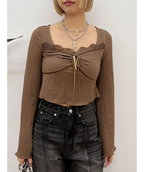 EVRIS（エヴリス）の「レースドッキングトップス（Tシャツ/カットソー・レディース・ブラウン/ホワイト/ブラック・FREE）」の21枚目の写真