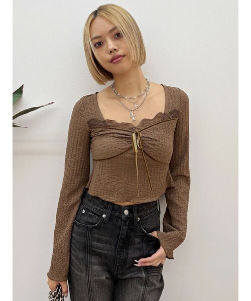 EVRIS（エヴリス）の「レースドッキングトップス（Tシャツ/カットソー・レディース・ブラウン/ホワイト/ブラック・FREE）」の20枚目の写真