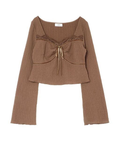 EVRIS（エヴリス）の「レースドッキングトップス（Tシャツ/カットソー・レディース・ブラウン/ホワイト/ブラック・FREE）」の5枚目の写真