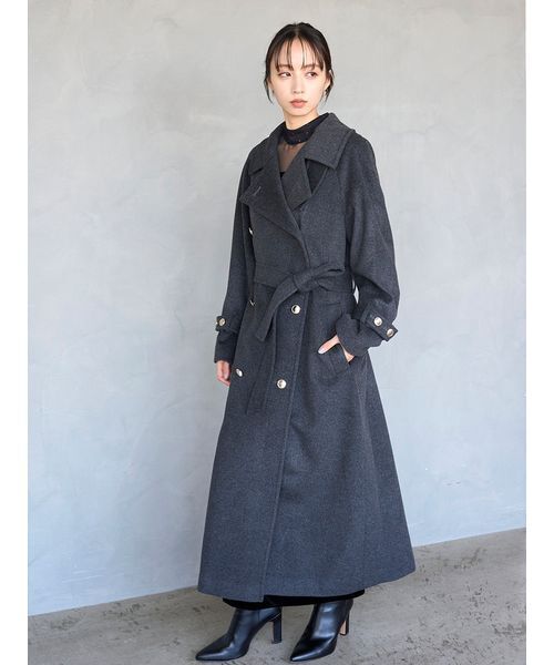 ウールカシミヤスタンドカラーコート（チェスターコート）｜SNIDEL