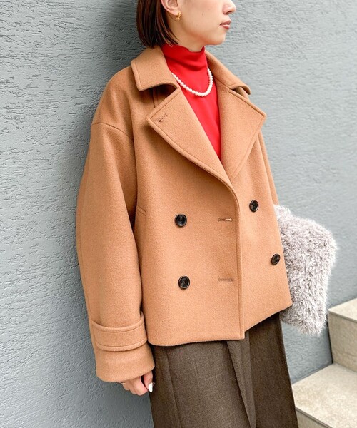 【美品】Theory ダブルブレストピーコート　カシミヤ混　ベージュ 美品】Theory ダブルブレストピーコートカシミヤ混ベージュ