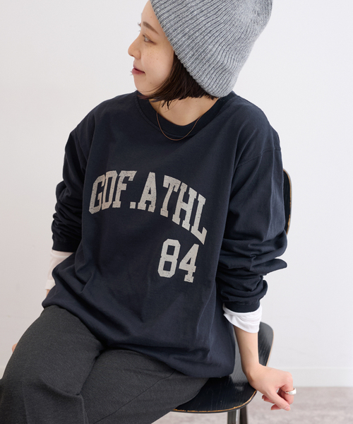 Goodwear(グッドウェア)の「【Goodwear/グッドウェア】クルーネックロングスリーブカットソー(Tシャツ/カットソー・レディース・ホワイト/ネイビー/ブラウン・LARGE)」の3枚目の写真