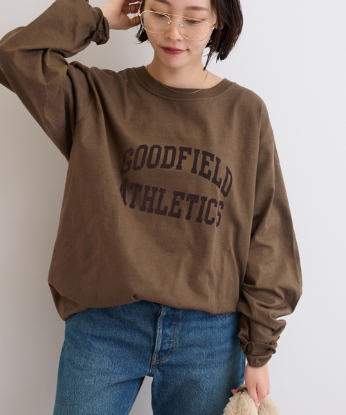 Goodwear(グッドウェア)の「【Goodwear/グッドウェア】クルーネックロングスリーブカットソー(Tシャツ/カットソー・レディース・ホワイト/ネイビー/ブラウン・LARGE)」の2枚目の写真