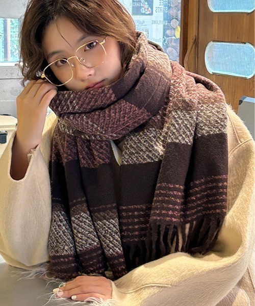 セール】チェック柄 ボリューム ストール（マフラー）｜kirakiraShop