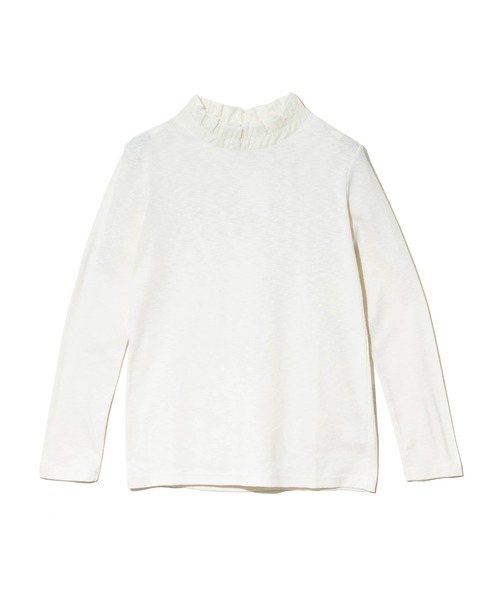 CUBE SUGAR(キューブシュガー)の「CUBE SUGAR/キューブシュガー ショートスラブ フライス 衿フリル長袖クルー(Tシャツ/カットソー・レディース・ナチュラル/チャコールグレー・FREE)」の2枚目の写真
