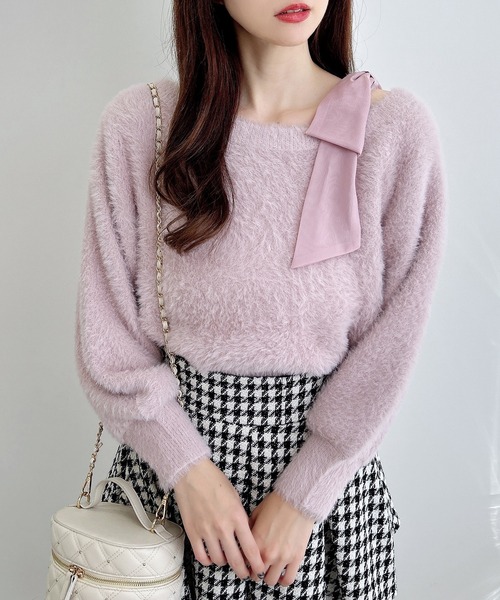 INGNI（イング）の「肩リボンワンショルフェザーニット（ニット/セーター・レディース・ピンク系6/ホワイト×ホワイト/ワイン系4/グレー系その他3/ワイン系9/ホワイト×ブラック・M）」の18枚目の写真