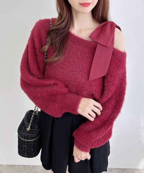 INGNI（イング）の「肩リボンワンショルフェザーニット（ニット/セーター・レディース・ピンク系6/ホワイト×ホワイト/ワイン系4/グレー系その他3/ワイン系9/ホワイト×ブラック・M）」の9枚目の写真