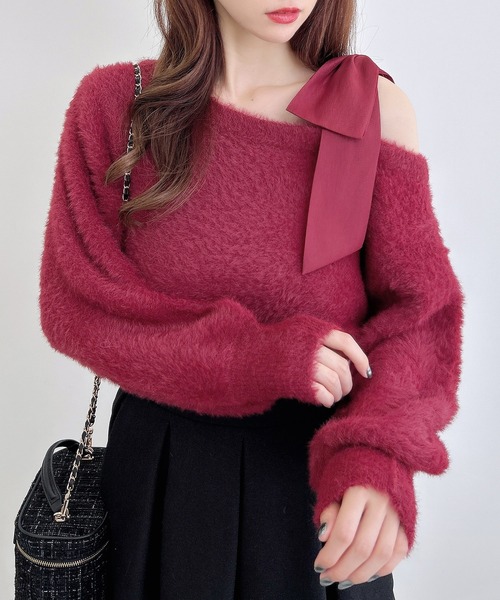 INGNI（イング）の「肩リボンワンショルフェザーニット（ニット/セーター・レディース・ピンク系6/ホワイト×ホワイト/ワイン系4/グレー系その他3/ワイン系9/ホワイト×ブラック・M）」の11枚目の写真