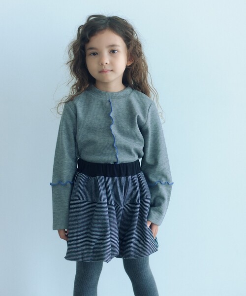 green label relaxing（グリーンレーベルリラクシング）の「配色メロー起毛 テレコトップス / キッズ  100cm-160cm（Tシャツ/カットソー・キッズ・ブラウン系/オフホワイト/グレー系・130cm/110cm/160cm/100cm/150cm/120cm/140cm）」の3枚目の写真