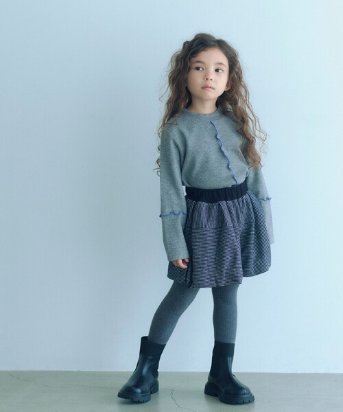 green label relaxing（グリーンレーベルリラクシング）の「配色メロー起毛 テレコトップス / キッズ  100cm-160cm（Tシャツ/カットソー・キッズ・ブラウン系/オフホワイト/グレー系・130cm/110cm/160cm/100cm/150cm/120cm/140cm）」の5枚目の写真