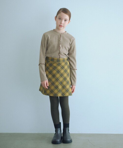 green label relaxing（グリーンレーベルリラクシング）の「配色メロー起毛 テレコトップス / キッズ  100cm-160cm（Tシャツ/カットソー・キッズ・ブラウン系/オフホワイト/グレー系・130cm/110cm/160cm/100cm/150cm/120cm/140cm）」の7枚目の写真