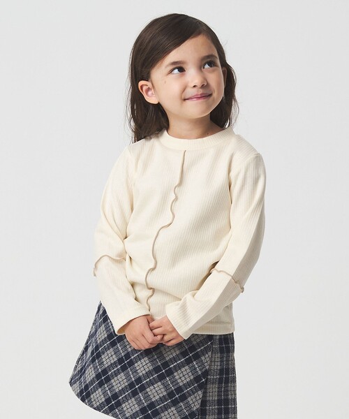 green label relaxing（グリーンレーベルリラクシング）の「配色メロー起毛 テレコトップス / キッズ  100cm-160cm（Tシャツ/カットソー・キッズ・ブラウン系/オフホワイト/グレー系・130cm/110cm/160cm/100cm/150cm/120cm/140cm）」の8枚目の写真