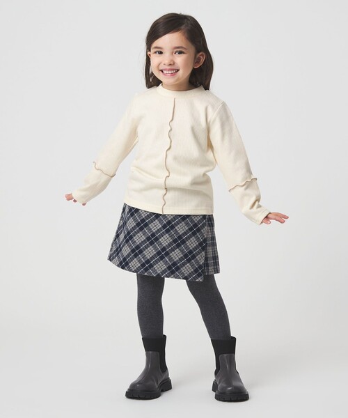 green label relaxing（グリーンレーベルリラクシング）の「配色メロー起毛 テレコトップス / キッズ  100cm-160cm（Tシャツ/カットソー・キッズ・ブラウン系/オフホワイト/グレー系・130cm/110cm/160cm/100cm/150cm/120cm/140cm）」の9枚目の写真