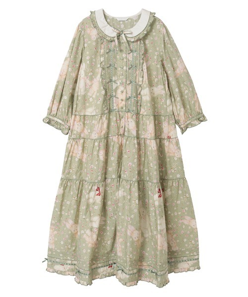 バラ園プリントミディワンピース バラ園プリントミディワンピース