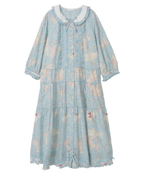 バラ園プリントミディワンピース バラ園プリントミディワンピース