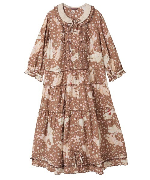 バラ園プリントミディワンピース