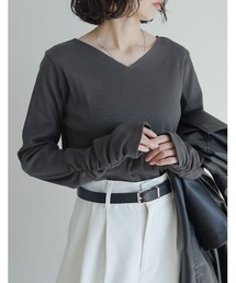 Re:EDIT（リエディ）の「[乾燥機対応][汗じみ防止][UVカット]選べるネックデザインリブカットソー袖ギャザー長袖トップス（Tシャツ/カットソー）」