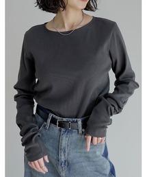 Re:EDIT（リエディ）の「[乾燥機対応][汗じみ防止][UVカット]選べるネックデザインリブカットソー袖ギャザー長袖トップス（Tシャツ/カットソー）」