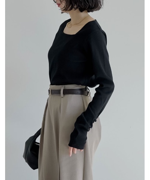 Re:EDIT（リエディ）の「[乾燥機対応][汗じみ防止][UVカット]選べるネックデザインリブカットソー袖ギャザー長袖トップス（Tシャツ/カットソー・レディース・ホワイト/ブラック/グレー/ホワイト系その他/ブラック系その他/グレー系その他/ホワイト系その他2/ブラック系その他2/グレー系その他2・MEDIUM/LARGE）」の19枚目の写真