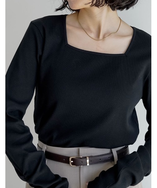 Re:EDIT（リエディ）の「[乾燥機対応][汗じみ防止][UVカット]選べるネックデザインリブカットソー袖ギャザー長袖トップス（Tシャツ/カットソー・レディース・ホワイト/ブラック/グレー/ホワイト系その他/ブラック系その他/グレー系その他/ホワイト系その他2/ブラック系その他2/グレー系その他2・MEDIUM/LARGE）」の20枚目の写真