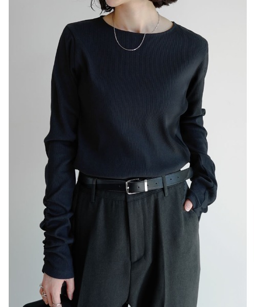 Re:EDIT（リエディ）の「[乾燥機対応][汗じみ防止][UVカット]選べるネックデザインリブカットソー袖ギャザー長袖トップス（Tシャツ/カットソー・レディース・ホワイト/ブラック/グレー/ホワイト系その他/ブラック系その他/グレー系その他/ホワイト系その他2/ブラック系その他2/グレー系その他2・MEDIUM/LARGE）」の22枚目の写真