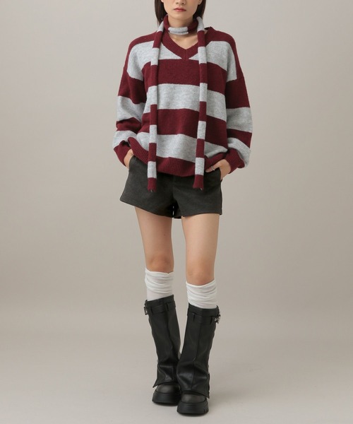 3.3 Field Trip （3.3フィールドトリップ）の「3.3 Field Trip／ウールライクタイトショートパンツ（その他パンツ・レディース・グレー/ブラック・SMALL/MEDIUM）」の5枚目の写真