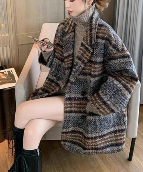 190 confect マルチチェックチェスターコート 190 confect マルチチェックチェスターコート