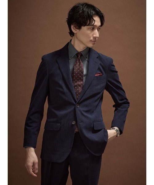 TRANS CONTINENTS（トランスコンチネンツ）の「TRANS CONTINETNS　コーデュロイセットアップ　ジャージトリコット　ジャケット　ブラック/ブルー/ネイビー（テーラードジャケット・メンズ・ブルー/ブラック/ネイビー・M/L/LL）」の3枚目の写真