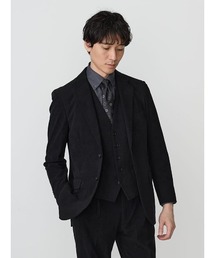 TRANS CONTINENTS（トランスコンチネンツ）の「TRANS CONTINETNS　コーデュロイセットアップ　ジャージトリコット　ジャケット　ブラック/ブルー/ネイビー（テーラードジャケット）」
