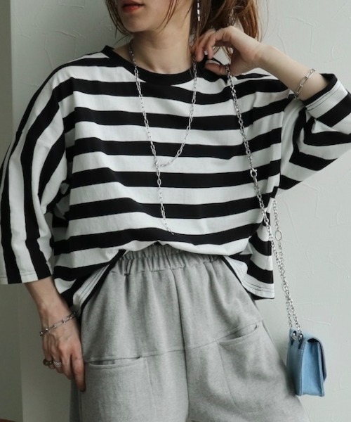 太ボーダークロップド7分袖PO（Tシャツ/カットソー）｜zena（ジェナ