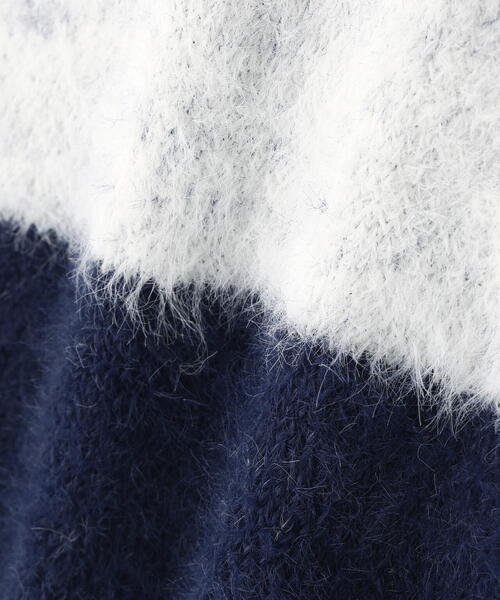 DANKE SCHON(ダンケシェーン)の「【WEB&DEPOT限定】DankeSchon/ダンケシェーン/SHAGGY BORDER CREWNECK(ニット/セーター・レディース・ホワイト/モスグリーン・L/XL/M)」の3枚目の写真