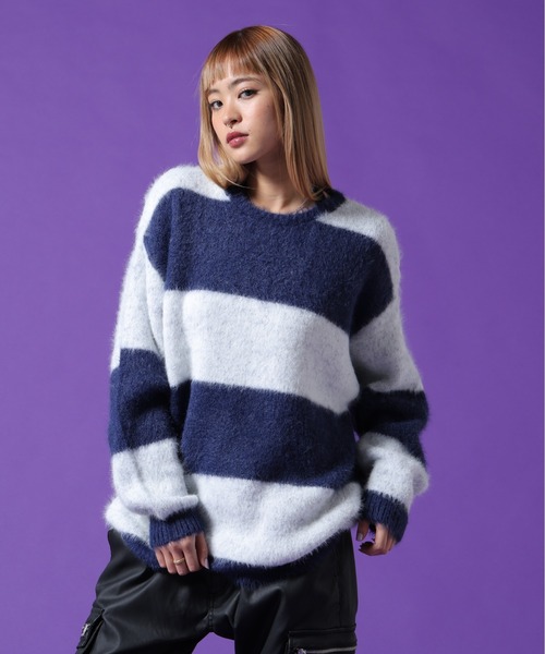 DANKE SCHON(ダンケシェーン)の「【WEB&DEPOT限定】DankeSchon/ダンケシェーン/SHAGGY BORDER CREWNECK(ニット/セーター・レディース・ホワイト/モスグリーン・L/XL/M)」の13枚目の写真