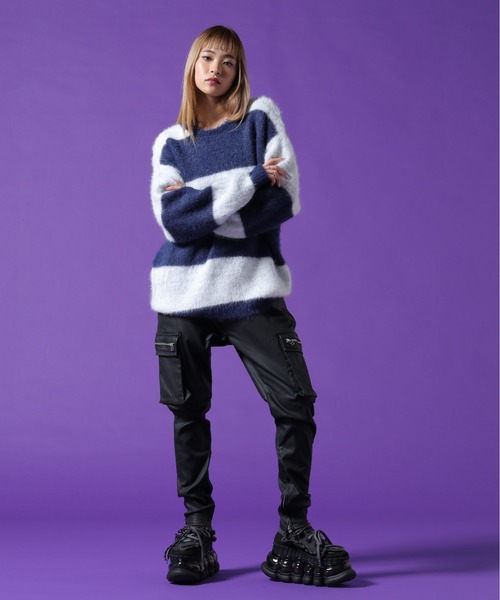 DANKE SCHON(ダンケシェーン)の「【WEB&DEPOT限定】DankeSchon/ダンケシェーン/SHAGGY BORDER CREWNECK(ニット/セーター・レディース・ホワイト/モスグリーン・L/XL/M)」の19枚目の写真