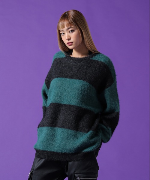 DANKE SCHON(ダンケシェーン)の「【WEB&DEPOT限定】DankeSchon/ダンケシェーン/SHAGGY BORDER CREWNECK(ニット/セーター・レディース・ホワイト/モスグリーン・L/XL/M)」の22枚目の写真