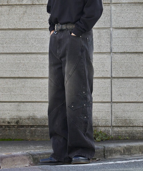 SUPPLIER/サプライヤー Cross Leather Patch Baggy Denim Pants クロス