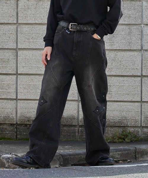 セール】SUPPLIER/サプライヤー Cross Leather Patch Baggy Denim