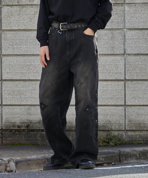 セール】SUPPLIER/サプライヤー Cross Leather Patch Baggy Denim