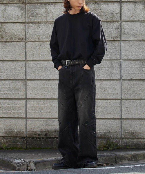 セール】SUPPLIER/サプライヤー Cross Leather Patch Baggy Denim