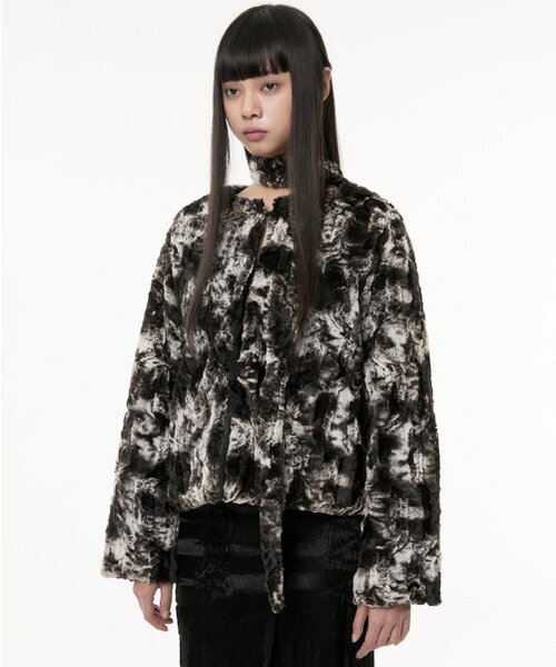 Scarf Fur Jacket (FL-041_Black)（ムートンコート）｜FLAREUP（フレア 