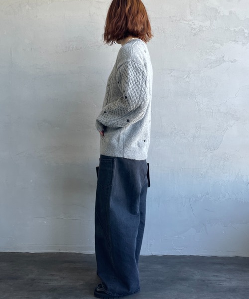 NOIR FABRIK/ヌワールファブリック] ハート刺繍 ケーブルニットプル