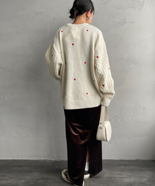 Noir Fabrik ハート刺繍ケーブルニットプルオーバー NOIR FABRIK/ヌワールファブリック] ハート刺繍 ケーブルニットプル