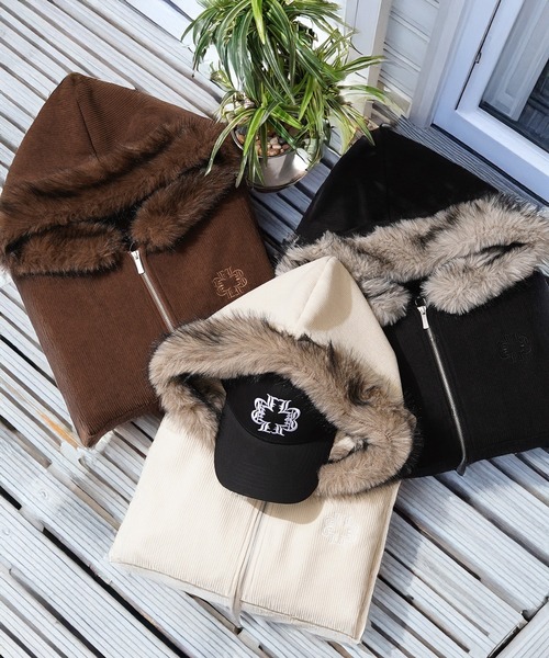 Laufer(ロイファー)の「【Laufer】ファー使い コーデュロイ ショートジャケット / Fur Corduroy Short Jacket / セットアップ 可能(ブルゾン・メンズ・ブラック/ブラウン/アイボリー・M/L)」の4枚目の写真