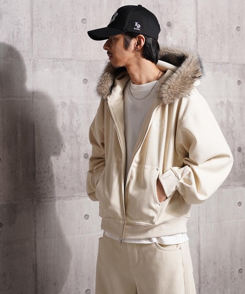 Laufer(ロイファー)の「【Laufer】ファー使い コーデュロイ ショートジャケット / Fur Corduroy Short Jacket / セットアップ 可能(ブルゾン・メンズ・ブラック/ブラウン/アイボリー・M/L)」の7枚目の写真