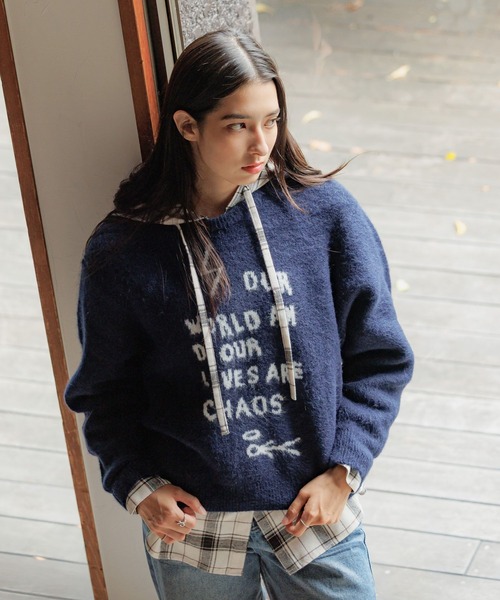 ALAND（エーランド）の「【UNISEX】ALAND×INAPSQUARE／ジャガードニットプルオーバー（ニット/セーター・レディース・ネイビー/チャコール・LARGE/SMALL）」の2枚目の写真